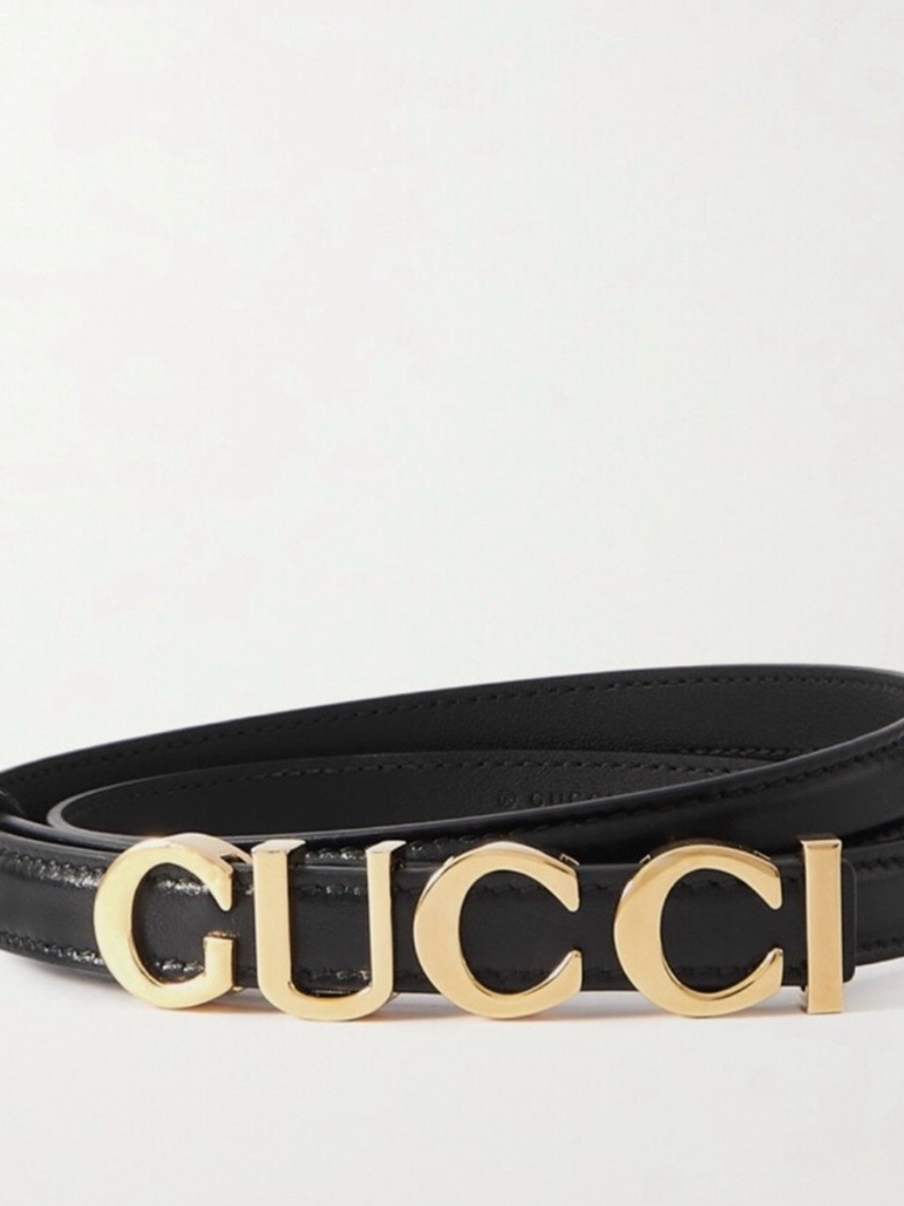Gucci Black Leather Skinny Belt with Gold Logo Accent
